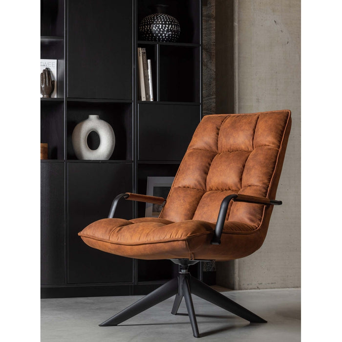WOOOD Jouke Draaifauteuil - Kunstleer - Cognac - 96x70x85