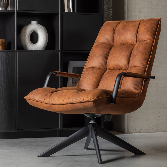 WOOOD Jouke Draaifauteuil - Kunstleer - Cognac - 96x70x85