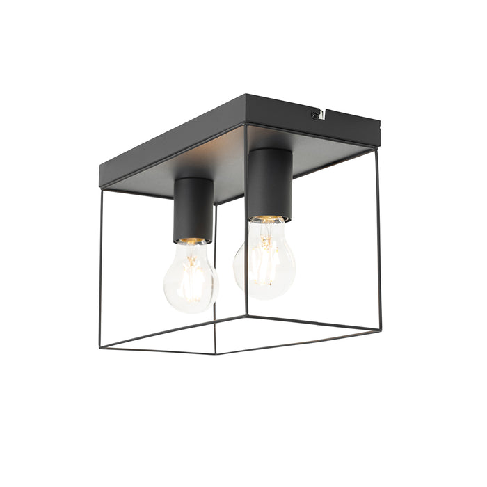 QAZQA Minimalistische plafondlamp zwart 2-lichts - Kodi