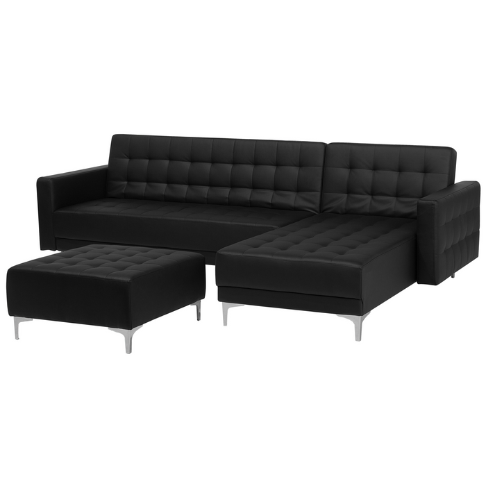 Beliani-ABERDEEN-Hoekslaapbank met ottomaan-Zwart-Links-Kunstleer