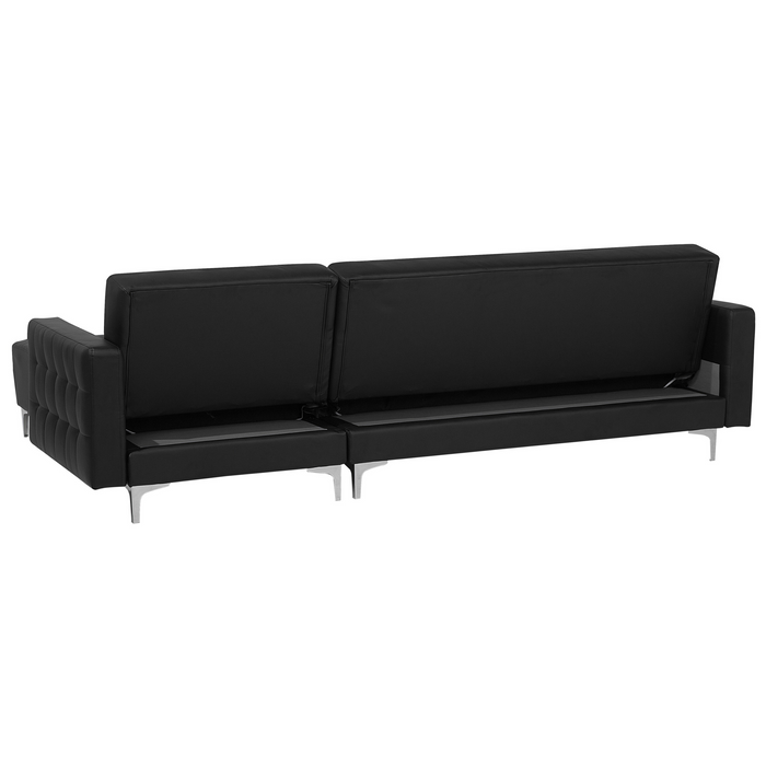 Beliani-ABERDEEN-Hoekslaapbank met ottomaan-Zwart-Links-Kunstleer