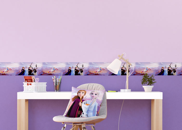 Disney zelfklevende behangrand Frozen paars, blauw en oranje - 10 x 50