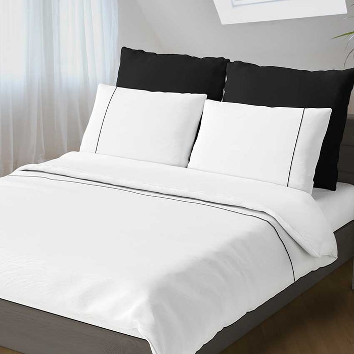 Flanellen Romanette Dekbedovertrek Duchesse Wit|Zwart-240 x 200|220 cm