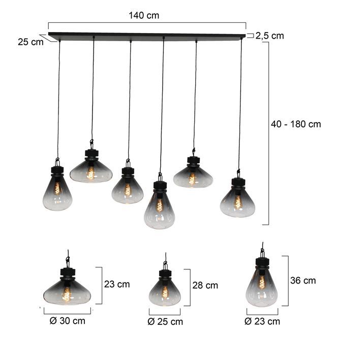 Steinhauer - Flere - hanglamp 6 lichts - smoke glas