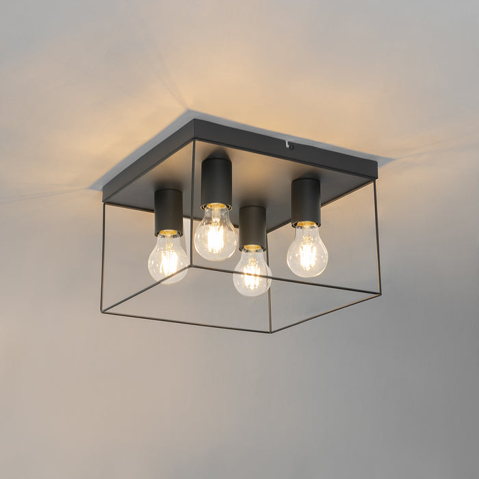 QAZQA Minimalistische plafondlamp zwart 4-lichts vierkant - Kodi