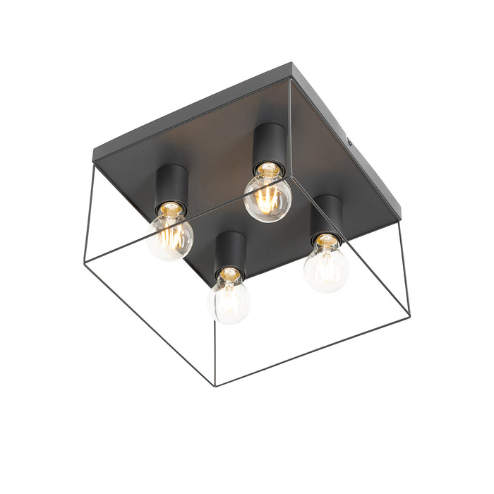 QAZQA Minimalistische plafondlamp zwart 4-lichts vierkant - Kodi