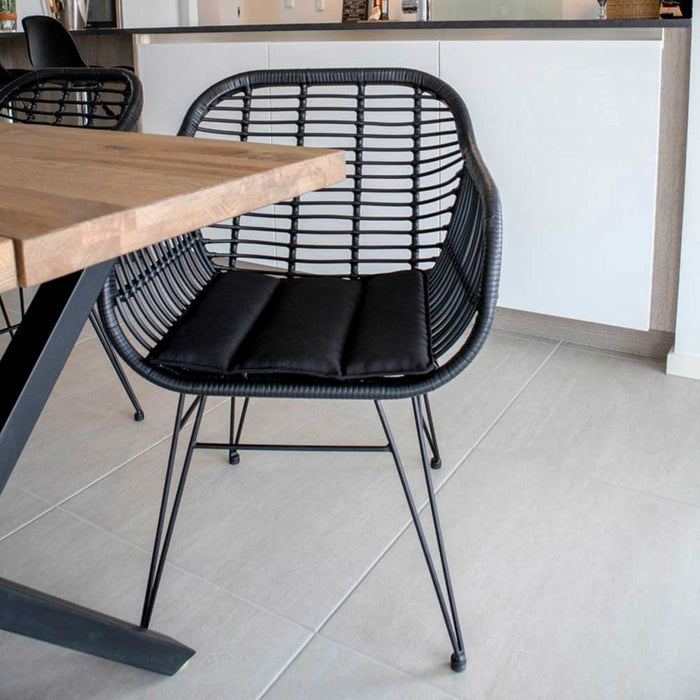 Artichok Madelein rotan tuinstoel zwart - met zitkussen