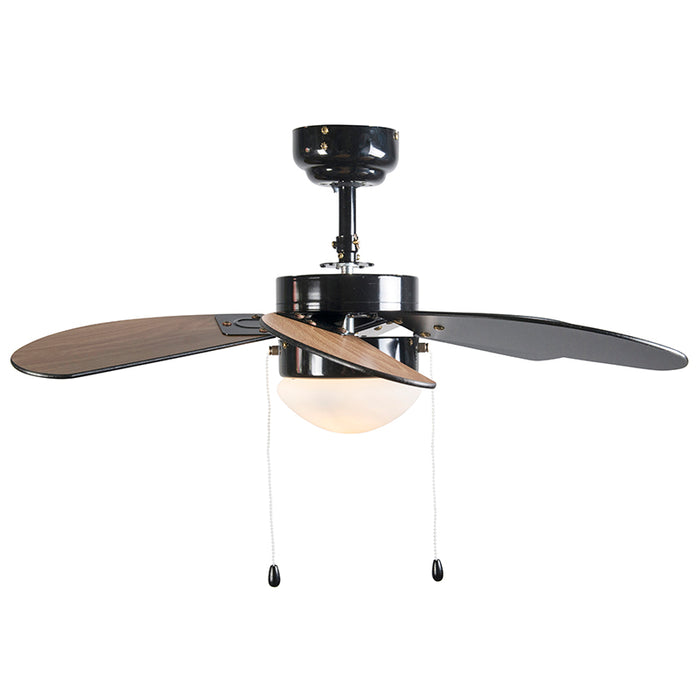 QAZQA Plafondventilator zwart met hout print 80cm met trekschakelaar