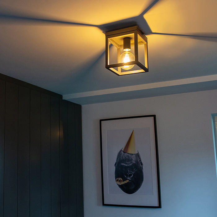 QAZQA Industriële plafondlamp donkergrijs - Cage