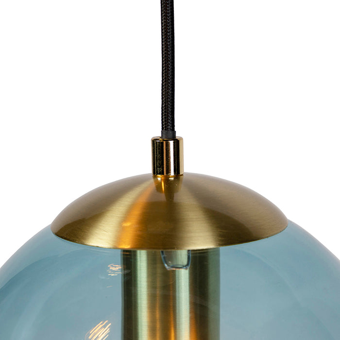 QAZQA Art deco hanglamp messing met blauwe glazen - Pallon