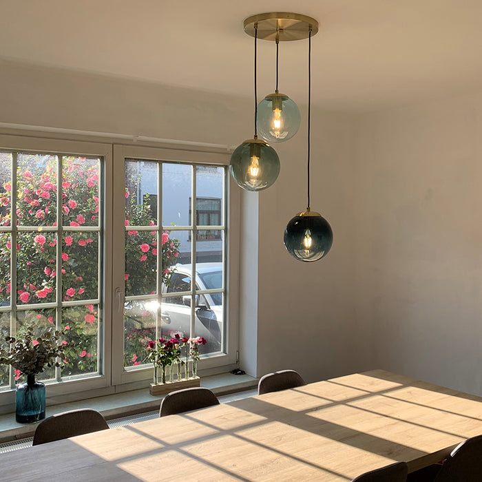 QAZQA Art deco hanglamp messing met blauwe glazen - Pallon