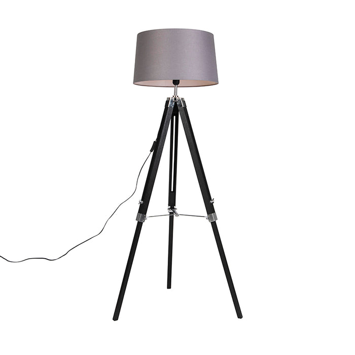 QAZQA Vloerlamp Tripod zwart met kap 45cm linnen donker grijs