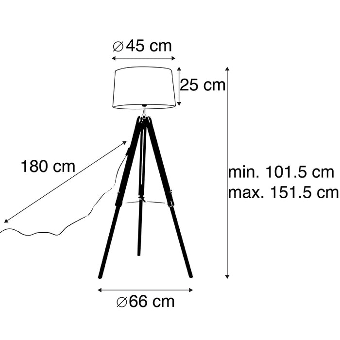 QAZQA Vloerlamp Tripod zwart met kap 45cm linnen donker grijs