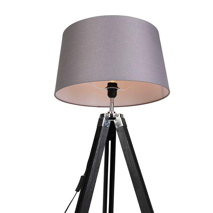 QAZQA Vloerlamp Tripod zwart met kap 45cm linnen donker grijs