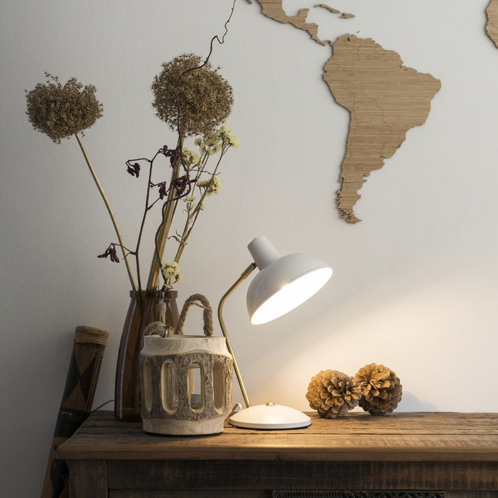 QAZQA Retro tafellamp wit met brons 38cm - Milou