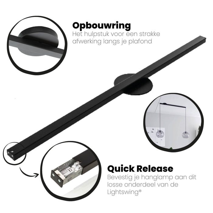 Lightswing® - Single Ophangsysteem voor één Hanglamp - Mat zwart 90cm