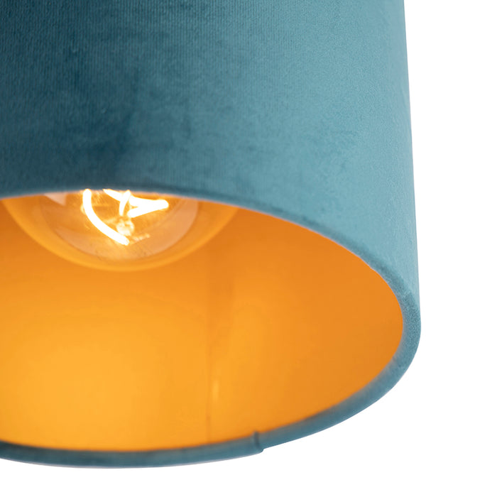QAZQA Plafondlamp met velours kap blauw met goud 20 cm - Combi zwart
