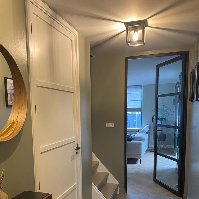 QAZQA Industriële plafondlamp zwart staal - Cage