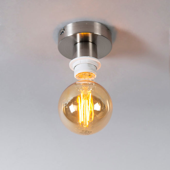 QAZQA Moderne plafondlamp staal zonder kap - Combi