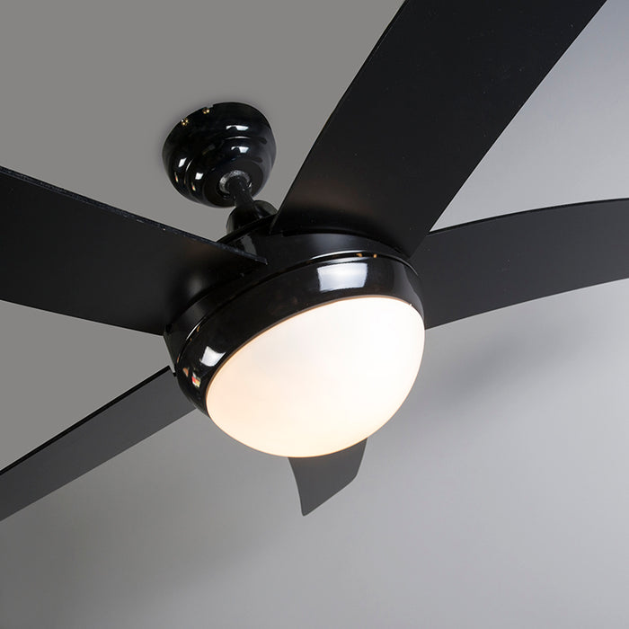 QAZQA Plafondventilator zwart met hout print 132cm met