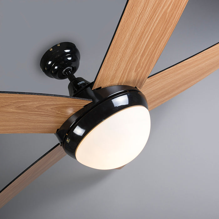 QAZQA Plafondventilator zwart met hout print 132cm met