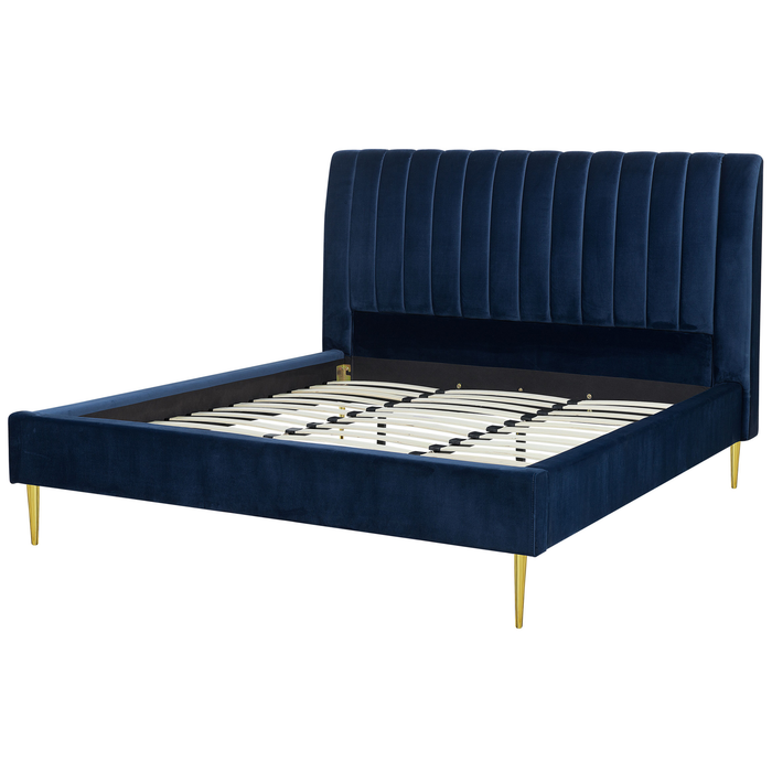 Beliani - MARVILLE - Tweepersoonsbed - Blauw - 180 x 200 cm - Fluweel