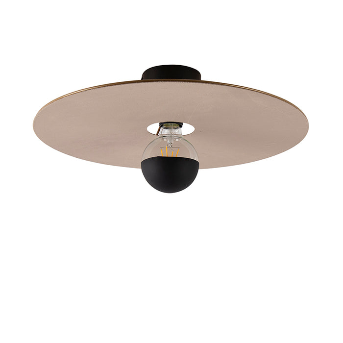 QAZQA Plafondlamp zwart platte kap taupe 45 cm - Combi