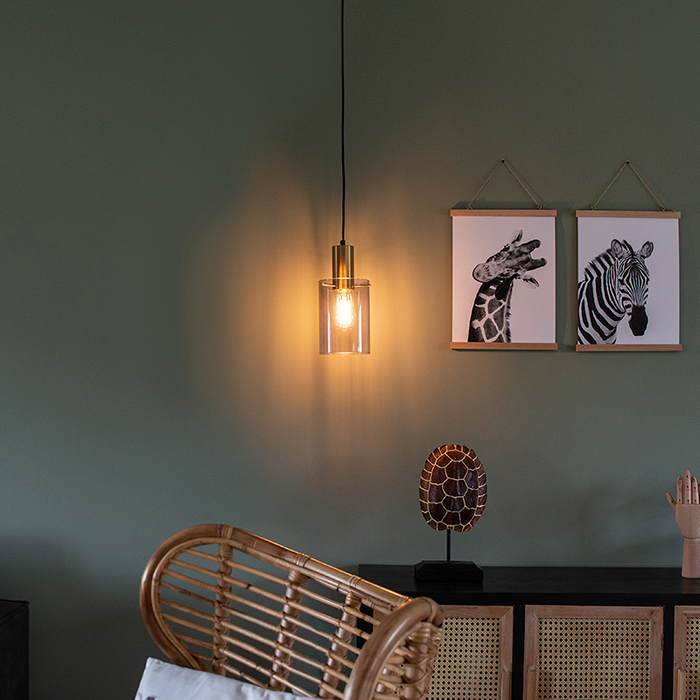 QAZQA Vintage hanglamp messing met smoke glas - Vidra