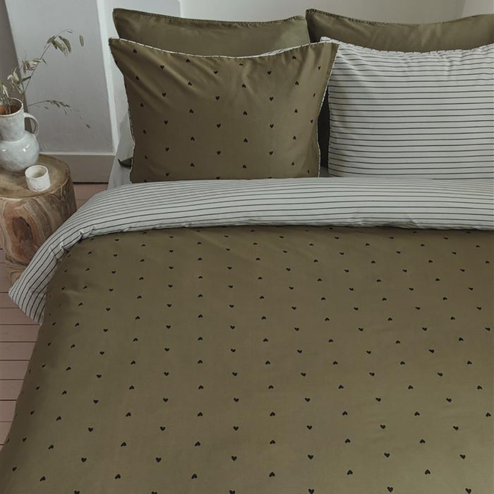 vtwonen Striped Hearts Dekbedovertrek 140 x 200/220 cm - Groen