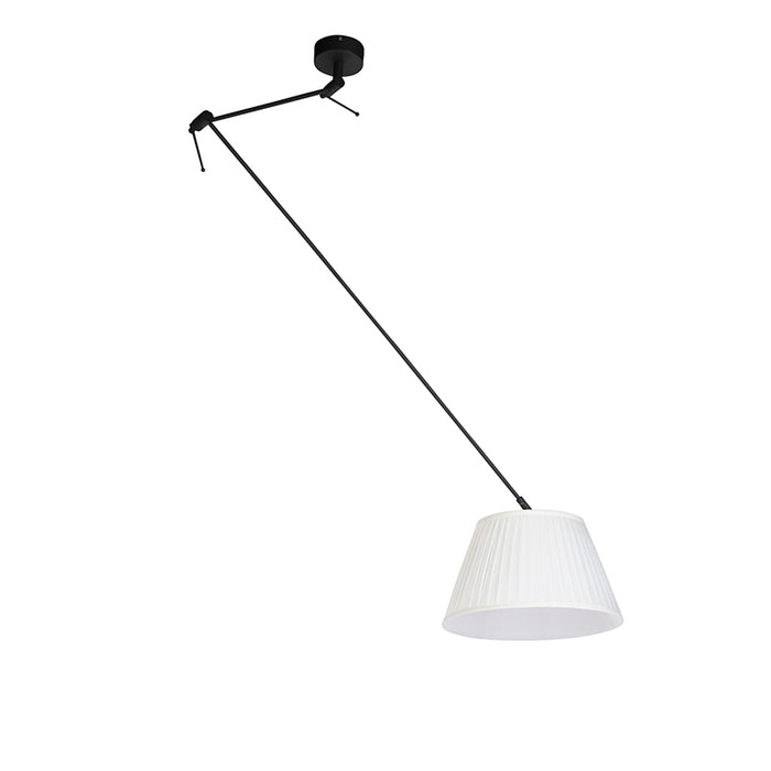 QAZQA Hanglamp zwart met plisse kap 35cm crème - Blitz