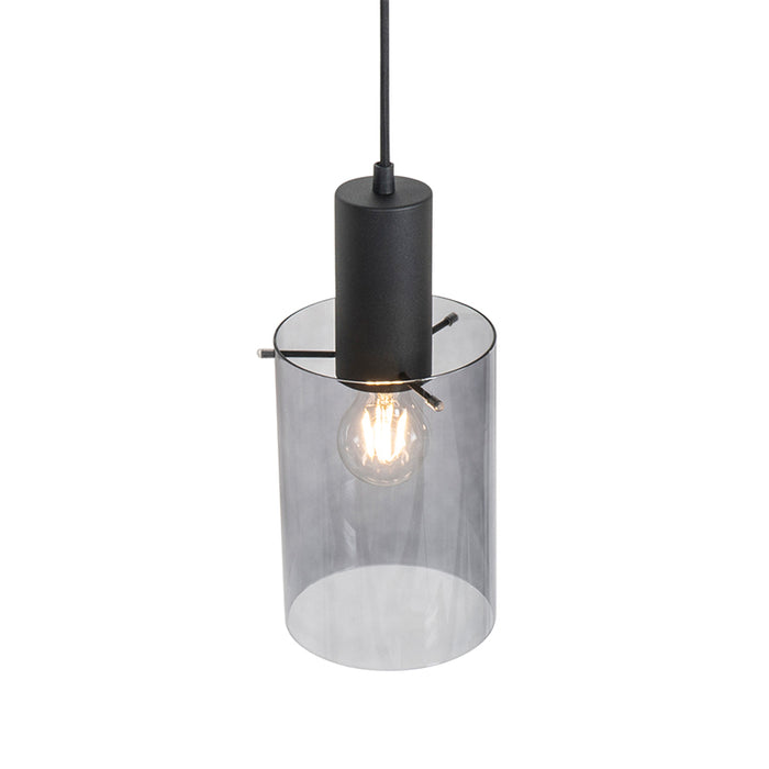 QAZQA Hanglamp zwart met smoke glas langwerpig 3-lichts - Vidra