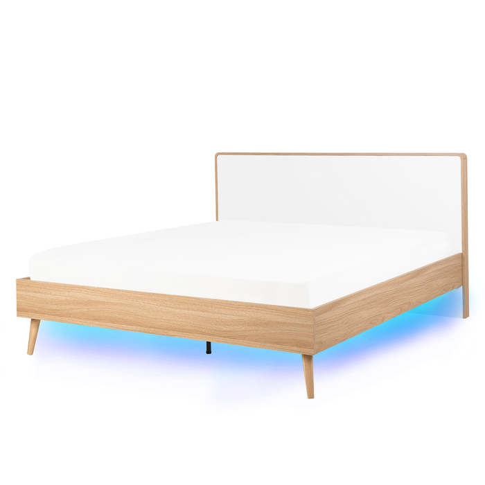 Beliani-SERRIS-Tweepersoonsbed LED-Wit-140 x 200 cm-Vezelplaat