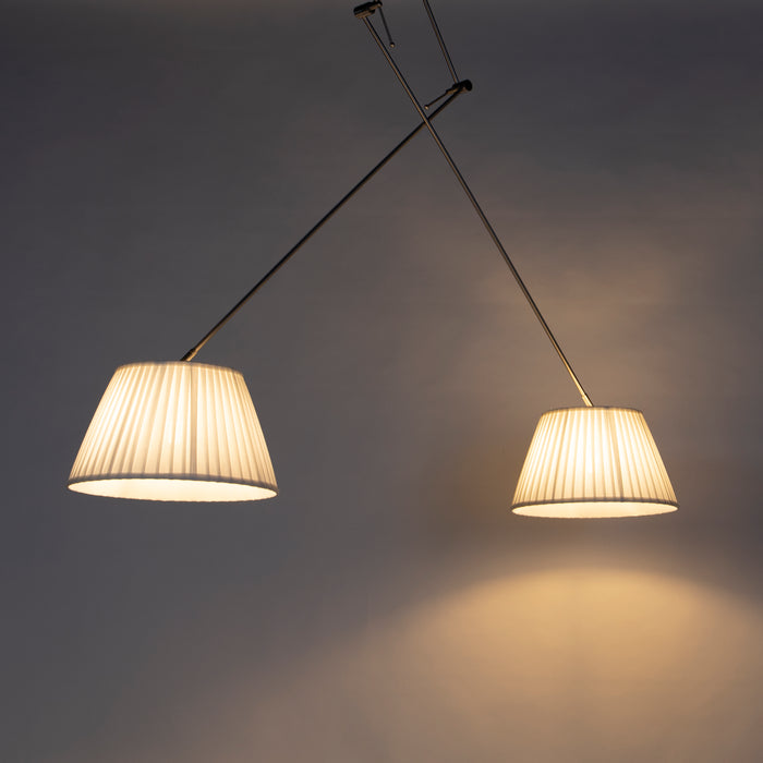 QAZQA Hanglamp staal met plisse kappen crème 35 cm 2-lichts - Blitz