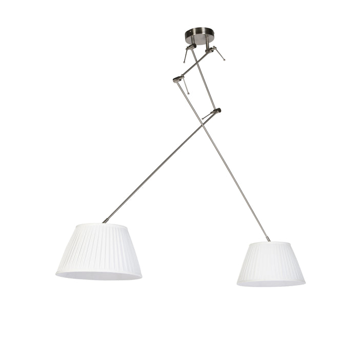 QAZQA Hanglamp staal met plisse kappen crème 35 cm 2-lichts - Blitz
