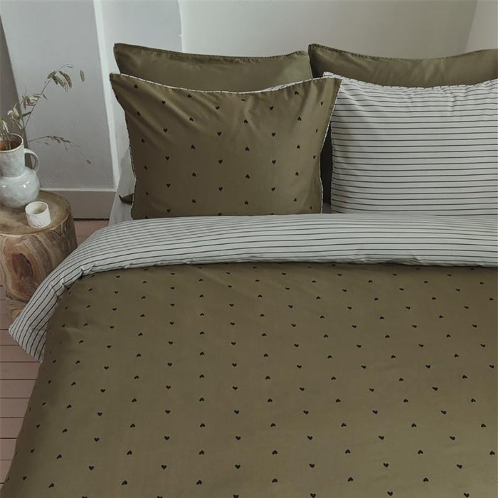 vtwonen Striped Hearts Dekbedovertrek 240 x 200/220 cm - Groen