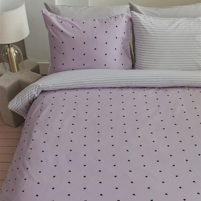 vtwonen Striped Hearts Dekbedovertrek 140 x 200/220 cm - Lila