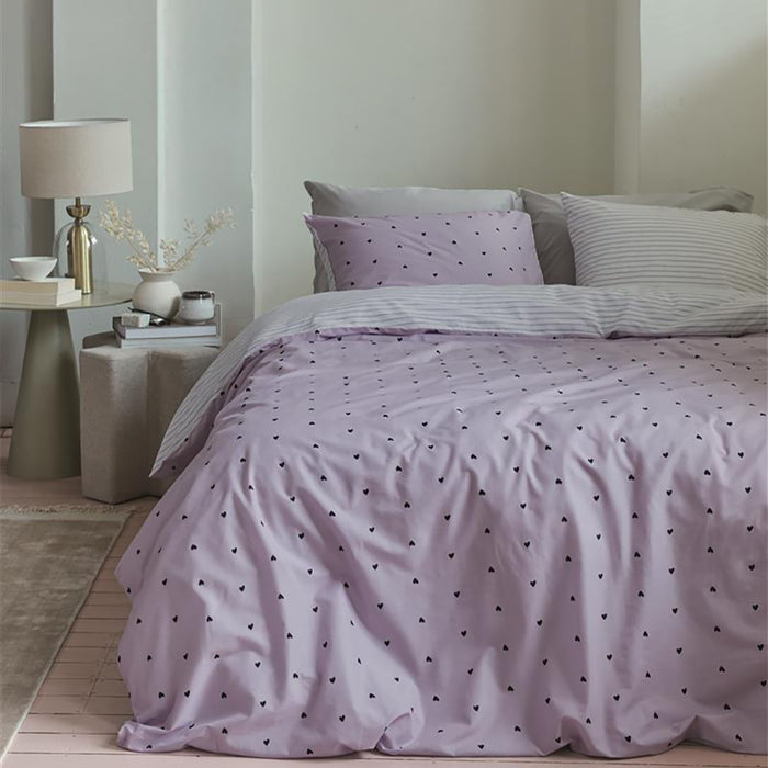 vtwonen Striped Hearts Dekbedovertrek 260 x 200/220 cm - Lila