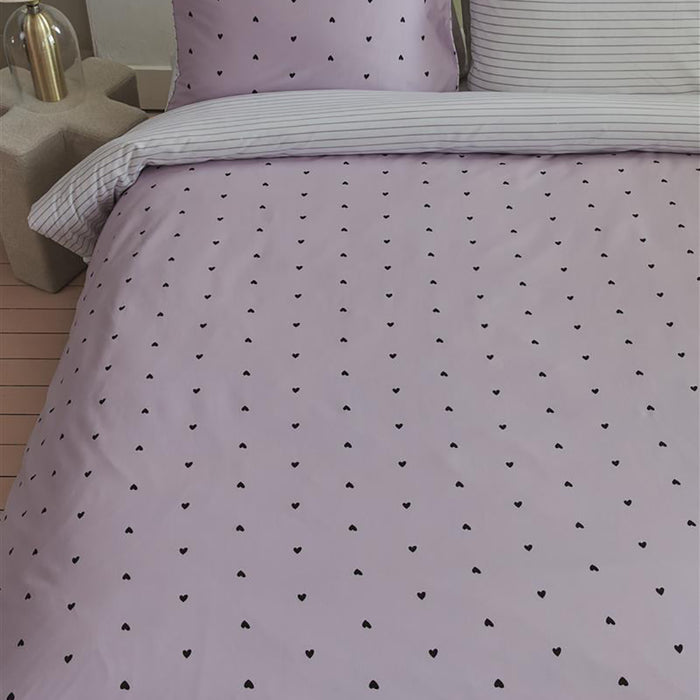 vtwonen Striped Hearts Dekbedovertrek 260 x 200/220 cm - Lila