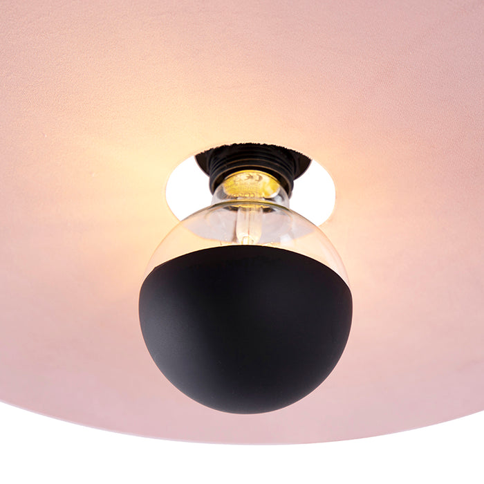 QAZQA Plafondlamp zwart platte kap roze 45 cm - Combi