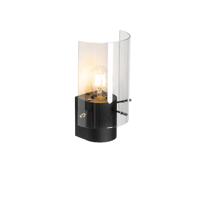QAZQA Vintage wandlamp zwart met smoke glas - Vidra