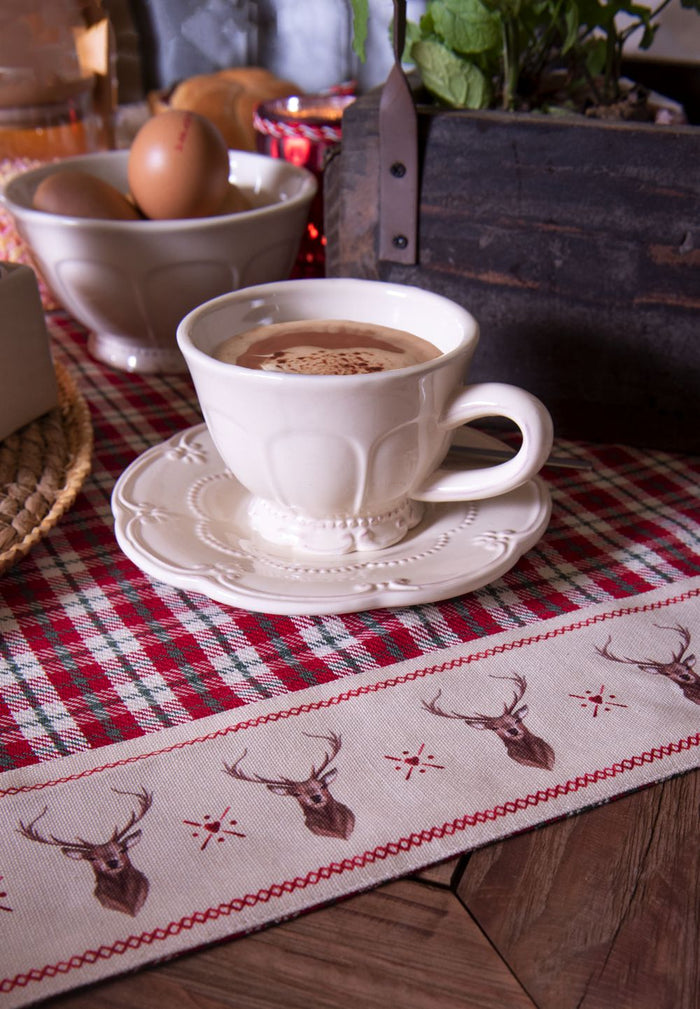 Clayre & Eef Kop en schotel 150 ml Beige Keramiek Rond Servies