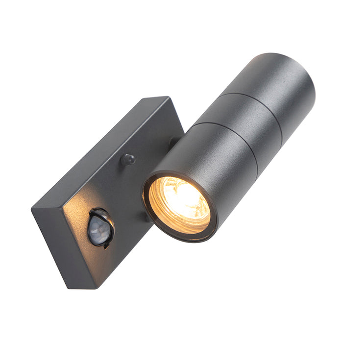 QAZQA Buitenwandlamp antraciet 2-lichts IP44 met bewegingssensor -