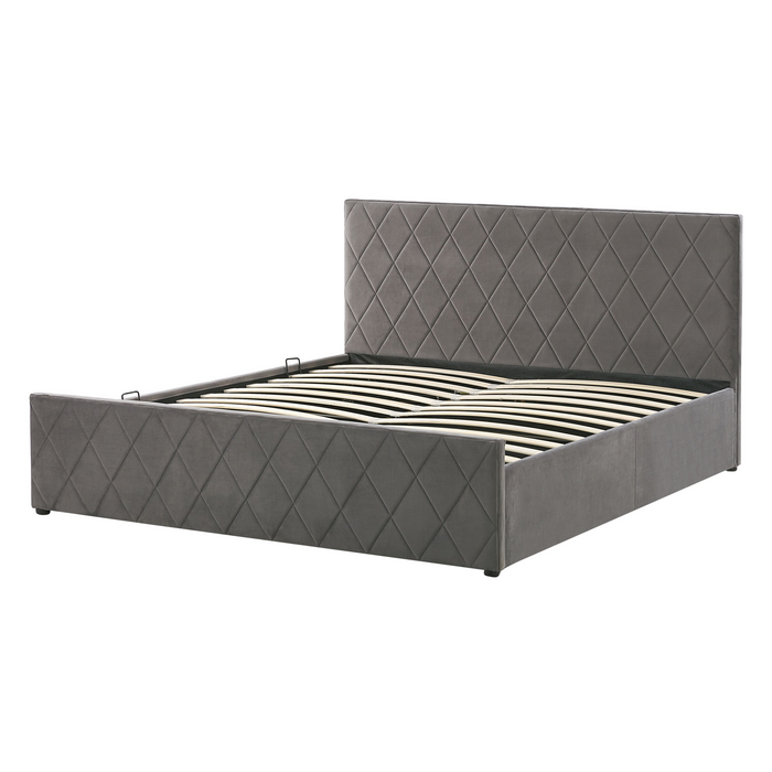 Beliani-ROCHEFORT -Bed met opbergruimte-Grijs-140 x 200 cm-Fluweel