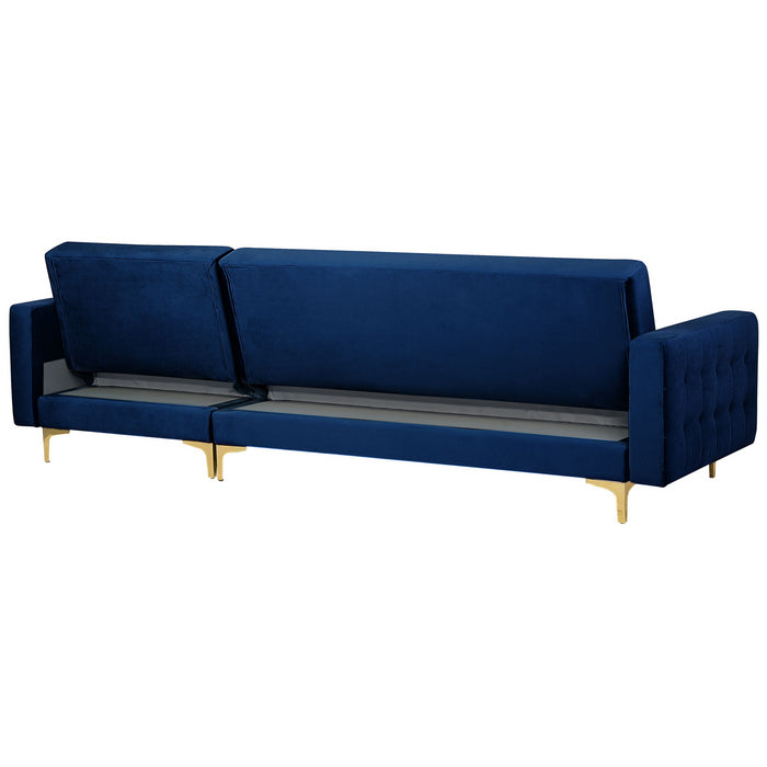 Beliani-ABERDEEN-Hoekslaapbank ottomaan-Marineblauw-Links-Fluweel