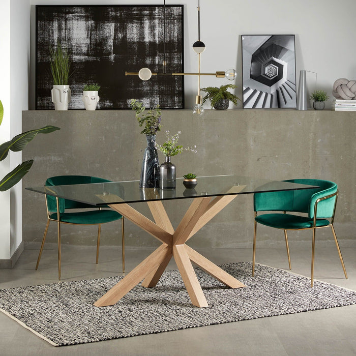 Kave Home Argo Eettafel - 160 x 90 cm - Glas / Eiken