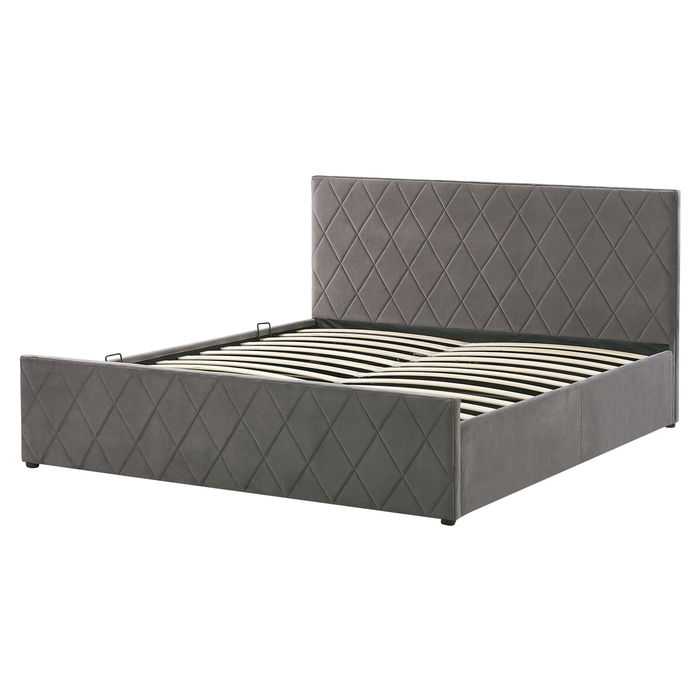 Beliani-ROCHEFORT -Bed met opbergruimte-Grijs-160 x 200 cm-Fluweel