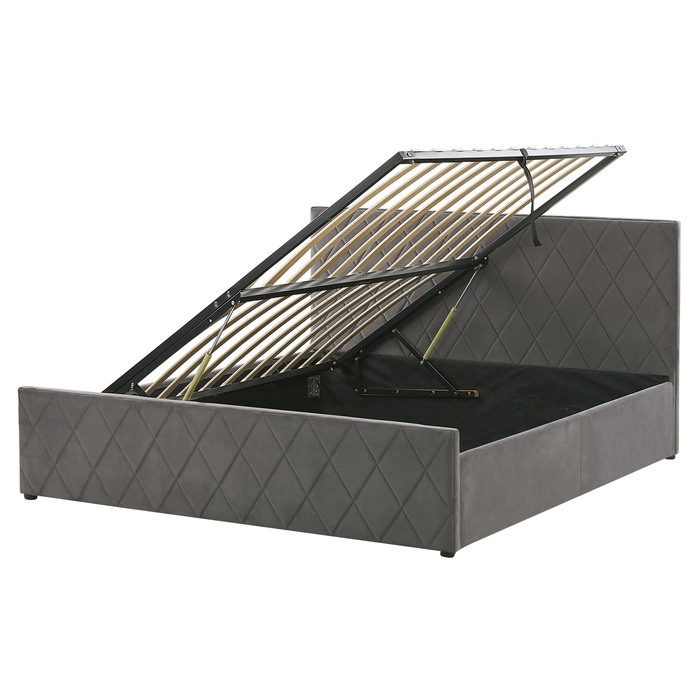 Beliani-ROCHEFORT -Bed met opbergruimte-Grijs-160 x 200 cm-Fluweel