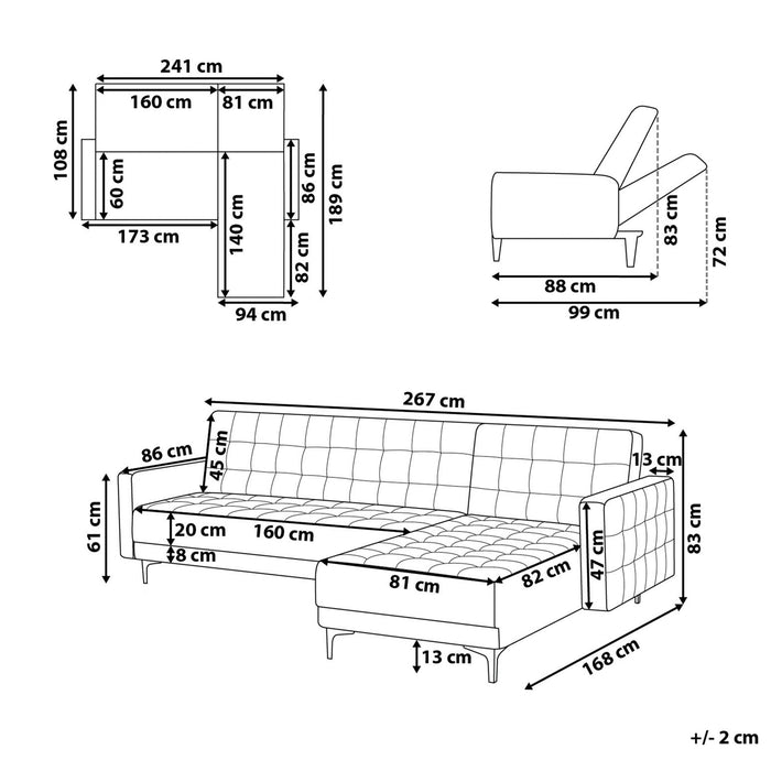 Beliani-ABERDEEN-Hoekslaapbank-Wit-Linkerzijde-267 cm-Kunstleer