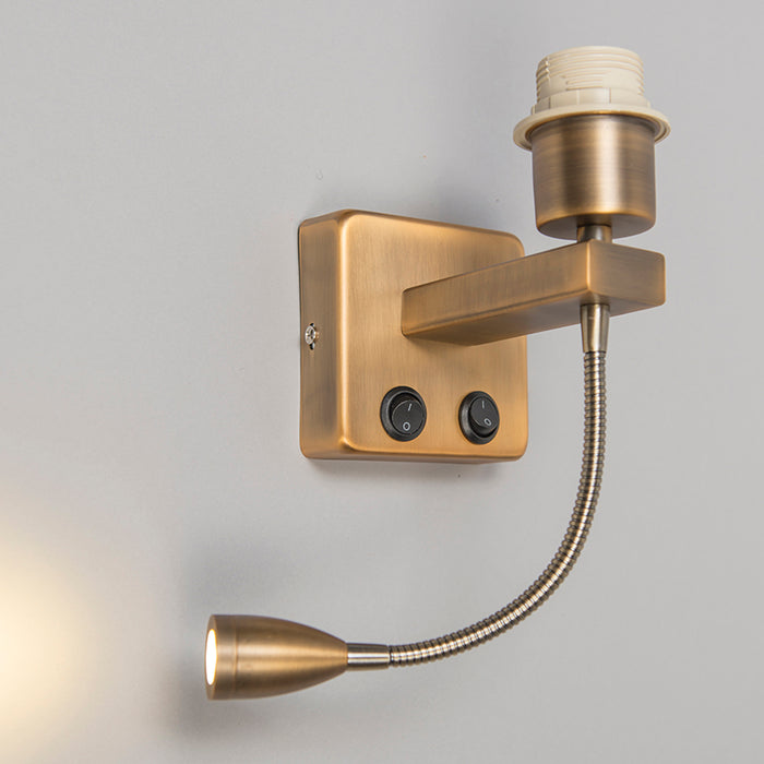 QAZQA Wandlamp brons incl. LED met leesarm - Brescia Combi