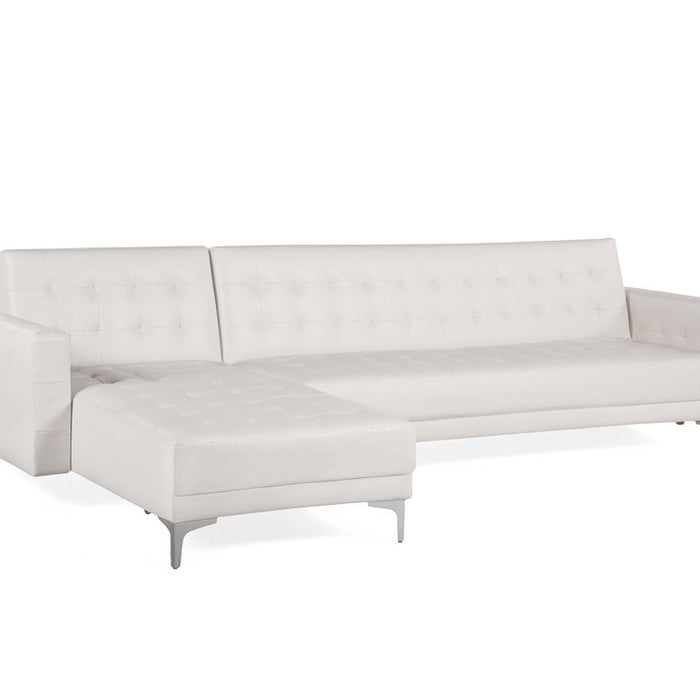 Beliani-ABERDEEN-Hoekslaapbank-Wit-Rechterzijde-267 cm-Kunstleer